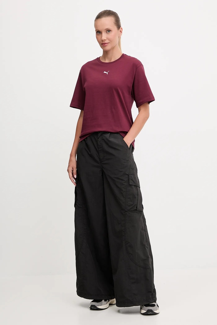 Puma Tricou de femei din bumbac Essential Relaxed 684971 burgundia SS26