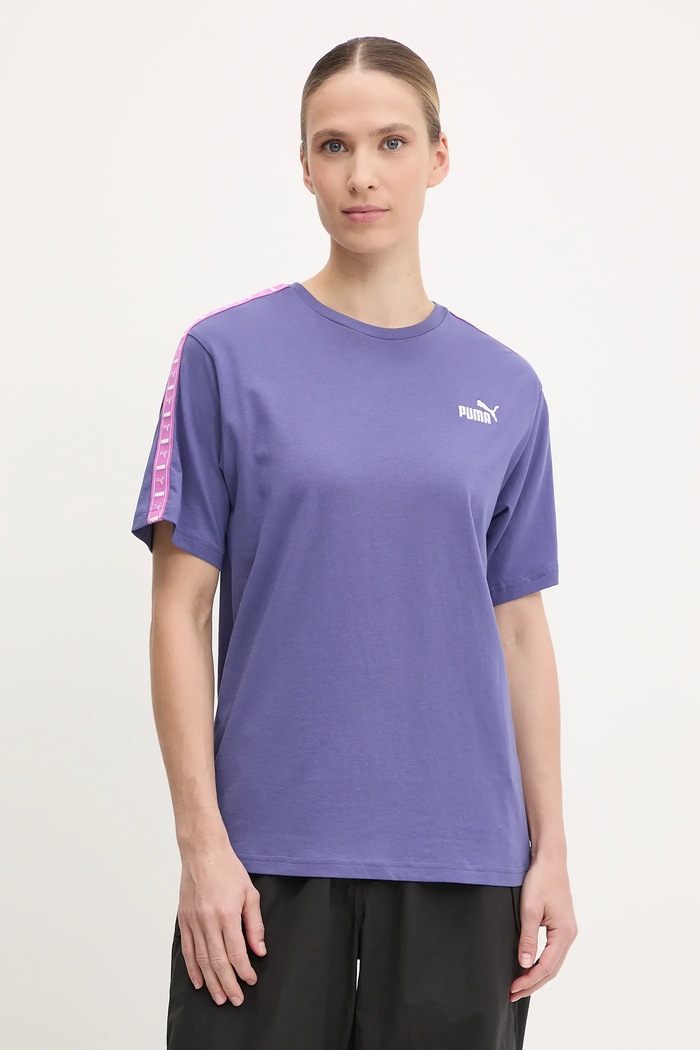 Bavlněné tričko Puma kulatý fialová 685009