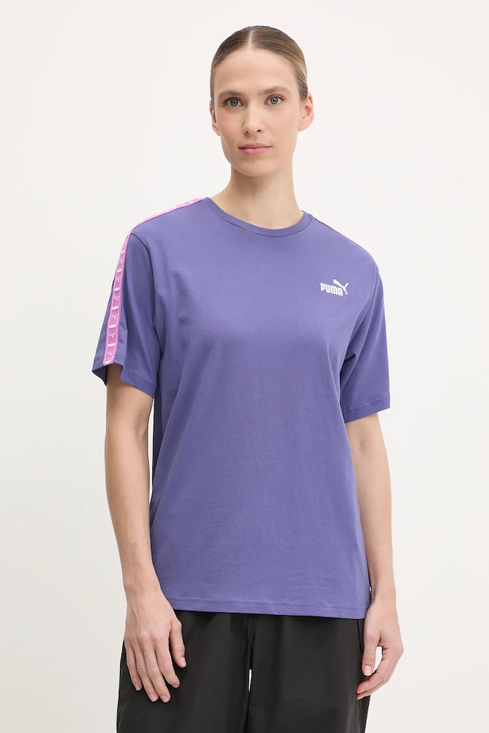 Bavlněné tričko Puma kulatý fialová 685009