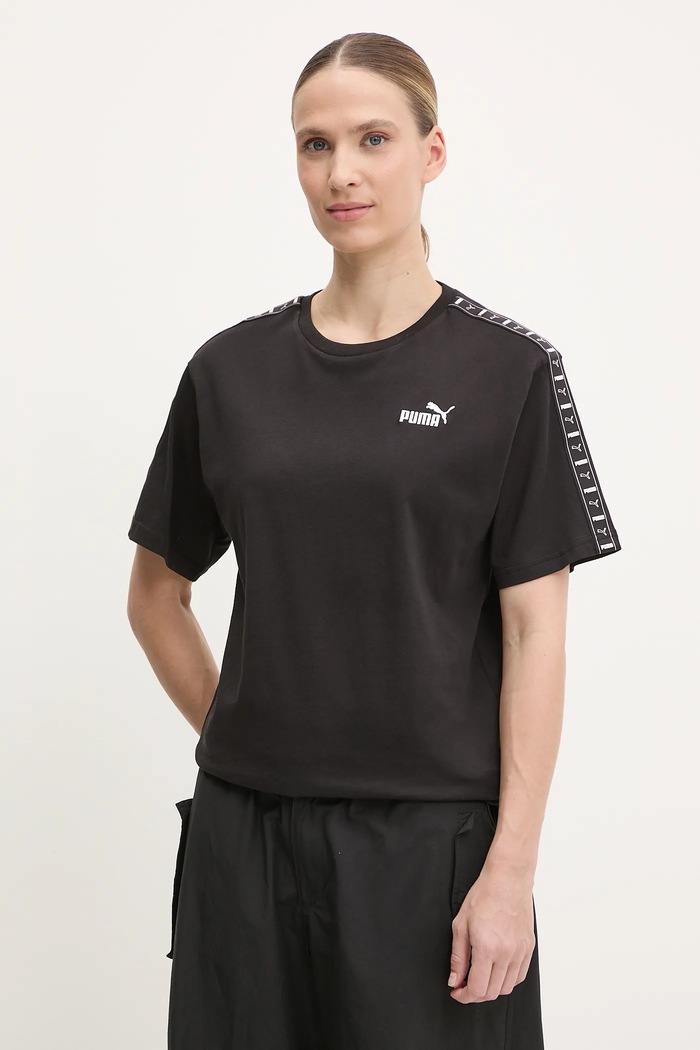Βαμβακερό μπλουζάκι Puma απλικέ μαύρο 685009
