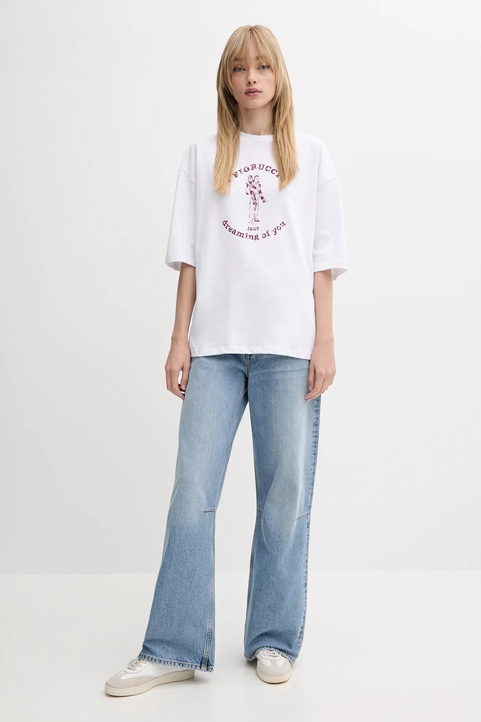 Памучна тениска Fiorucci White Dreaming of You Print Relaxed Fit T-Shirt W02SMTSH101CJ01WH03 бял SS25