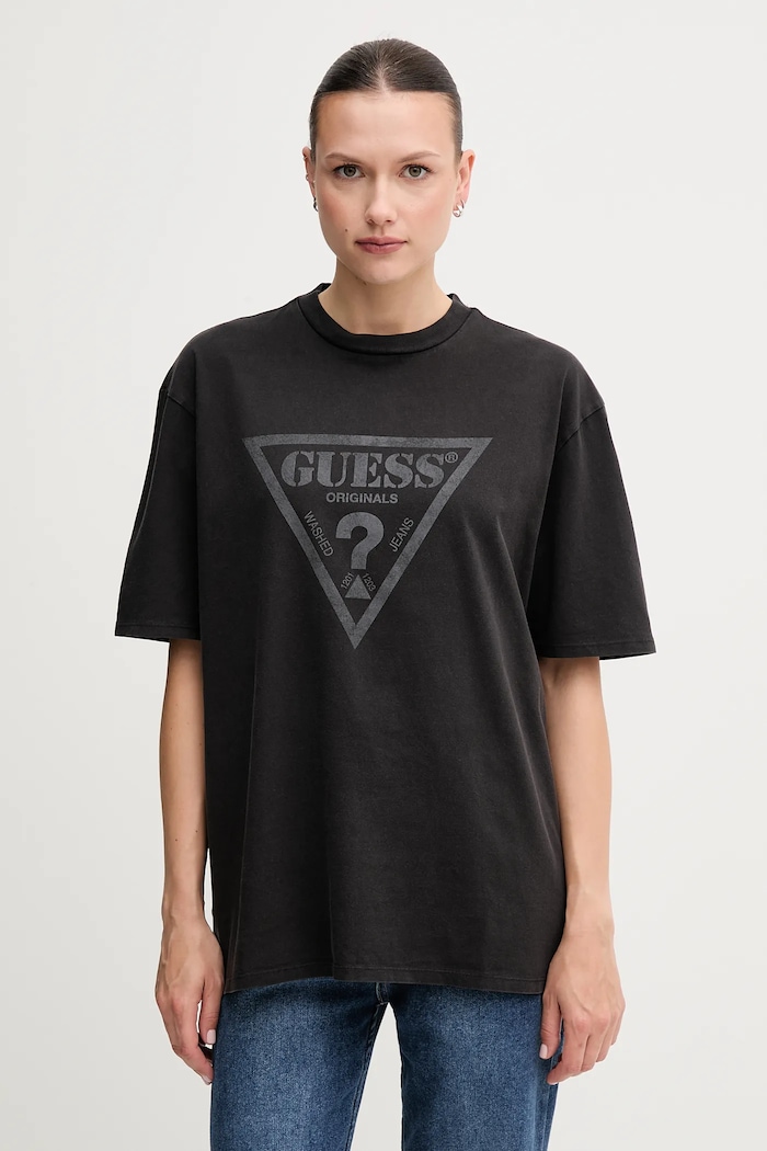 Βαμβακερό μπλουζάκι Guess Originals στάμπα μαύρο M5GI10.K8FQ4