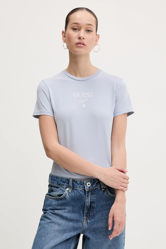 Bavlněné tričko Guess Originals slim modrá W5GI56.J1314