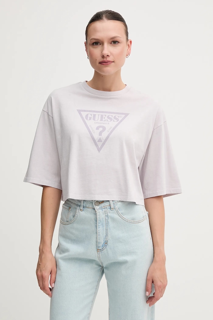 Guess Originals t-shirt bawełniany nadruk fioletowy W5GI58.K8HM0
