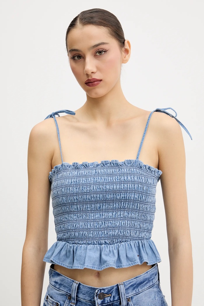Tommy Jeans pamut top vállas kék DW0DW20284