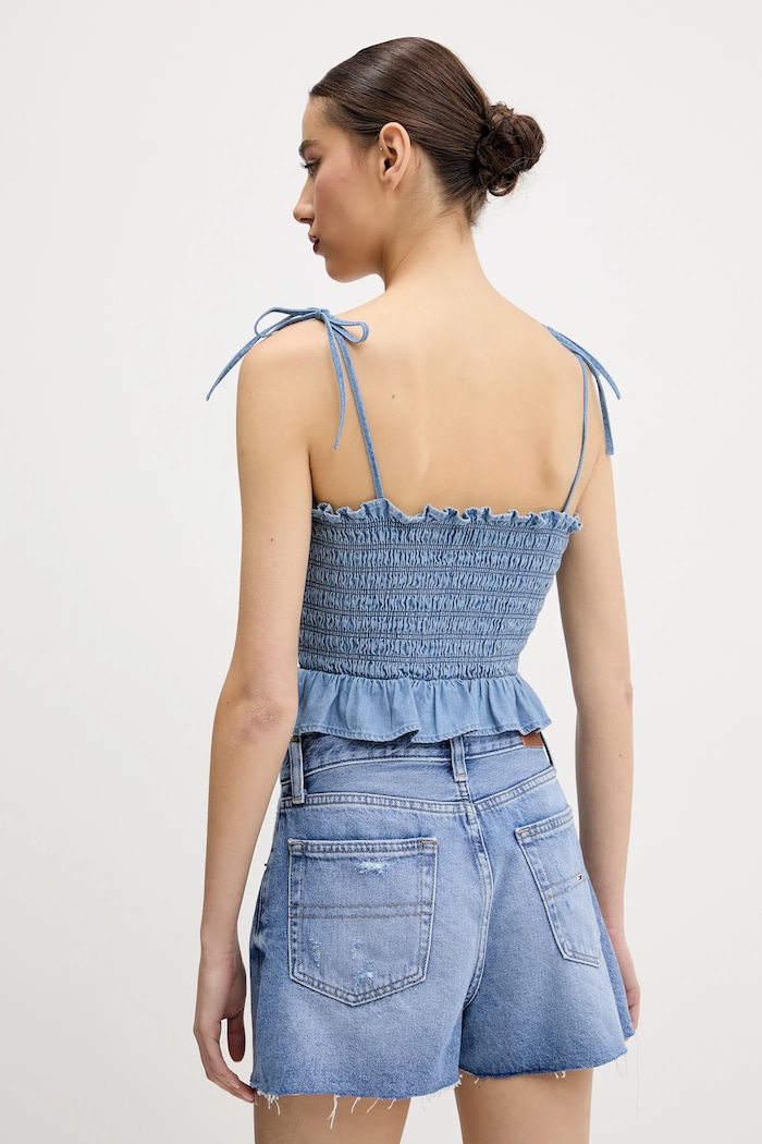 Ruházat Tommy Jeans pamut top DW0DW20284 kék