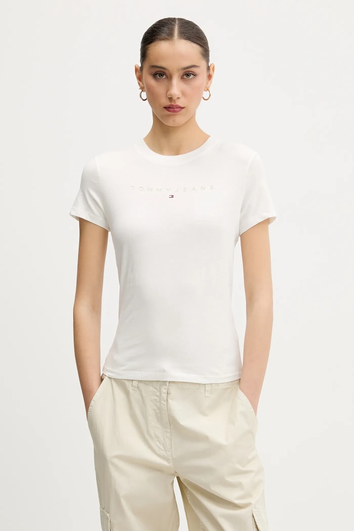 Bavlnené tričko Tommy Jeans nášivka biela DW0DW20315