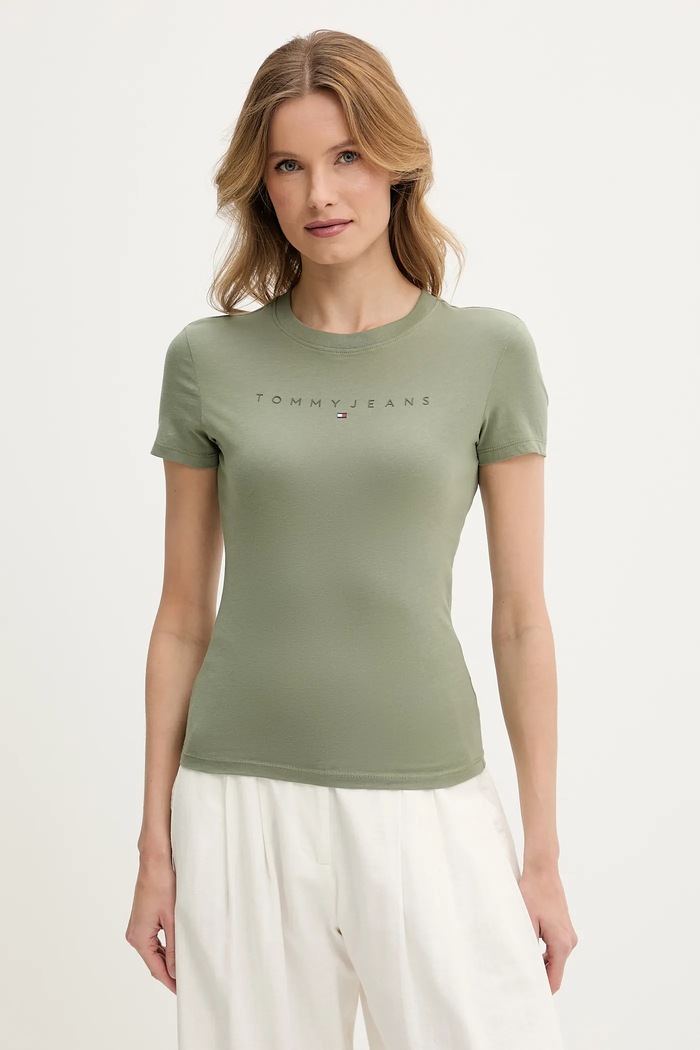 Памучна тениска Tommy Jeans щампа зелен DW0DW20315