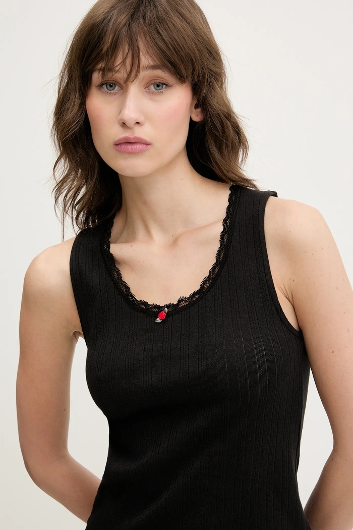 Bavlněný top Tommy Jeans černá DW0DW20619
