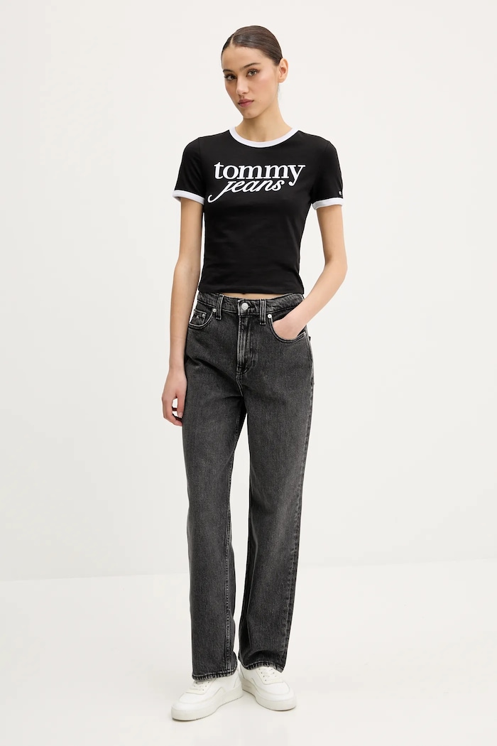 Bavlněné tričko Tommy Jeans DW0DW20631 černá SS25