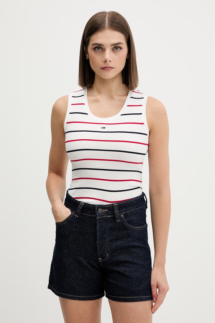 Tommy Jeans τοπ γυναικείο βαμβακερό με ελαστάν λευκό DW0DW20673