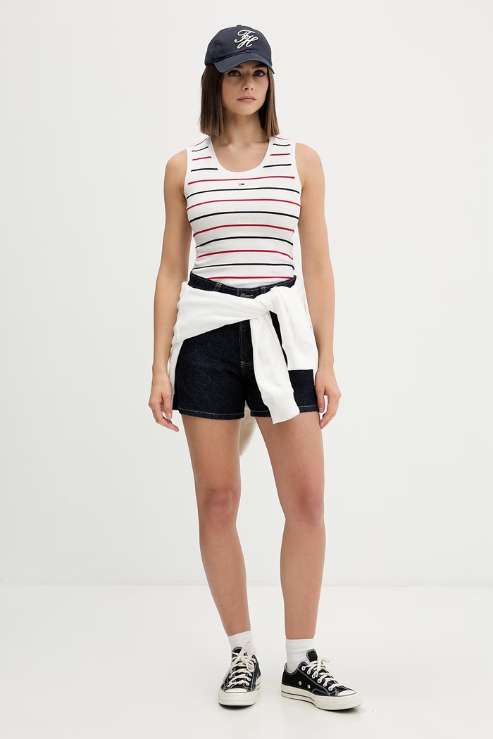 Tommy Jeans τοπ γυναικείο βαμβακερό με ελαστάν DW0DW20673 λευκό SS26