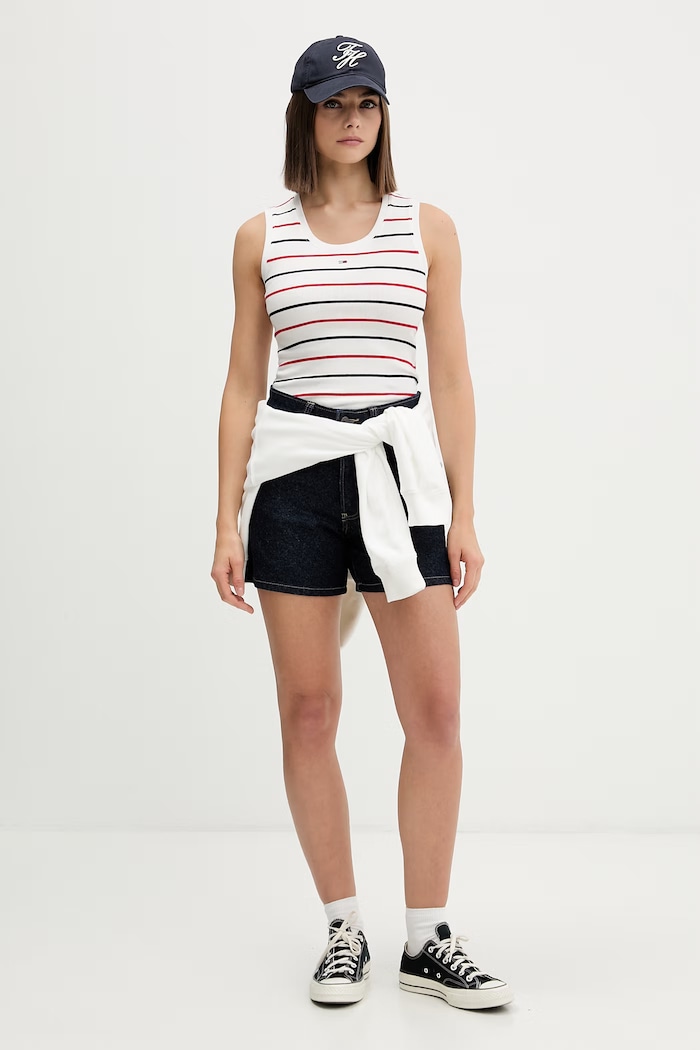 Tommy Jeans τοπ γυναικείο βαμβακερό με ελαστάν DW0DW20673 λευκό SS26