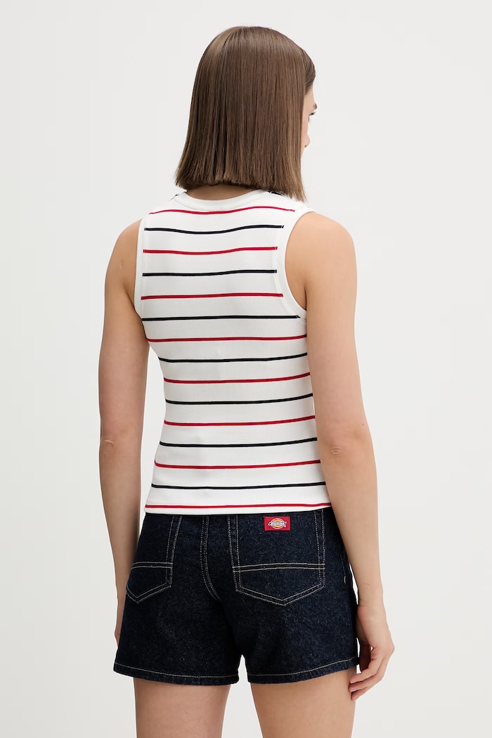 Ρούχα Tommy Jeans τοπ γυναικείο βαμβακερό με ελαστάν DW0DW20673 λευκό