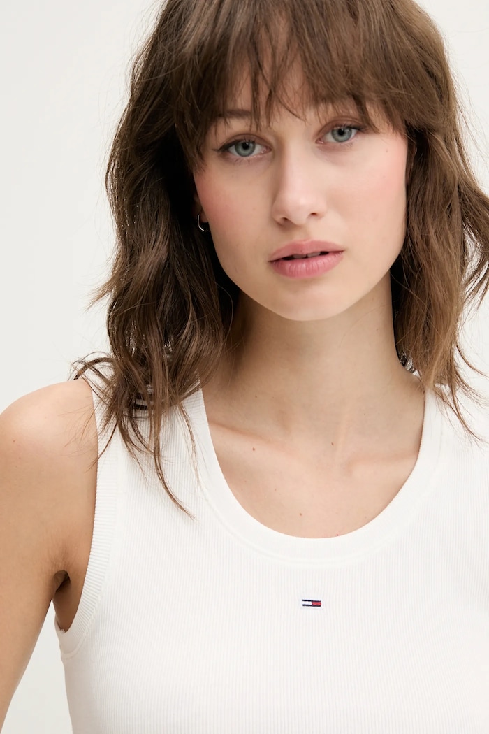 Îmbrăcăminte Tommy Jeans top pentru femei din bumbac cu elastan DW0DW20673 alb