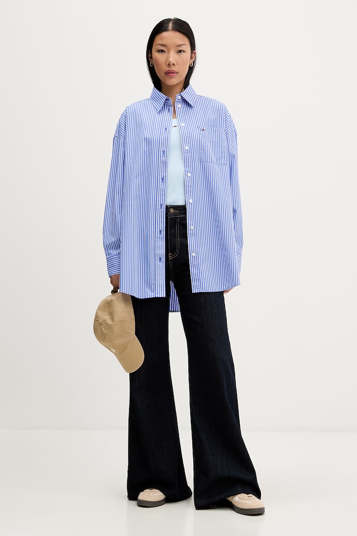 Tommy Jeans top pentru femei din bumbac cu elastan DW0DW20673 albastru SS26
