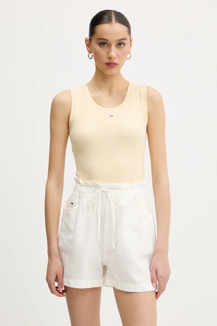 Tommy Jeans top dámský bavlněný s elastanem slim žlutá DW0DW20673