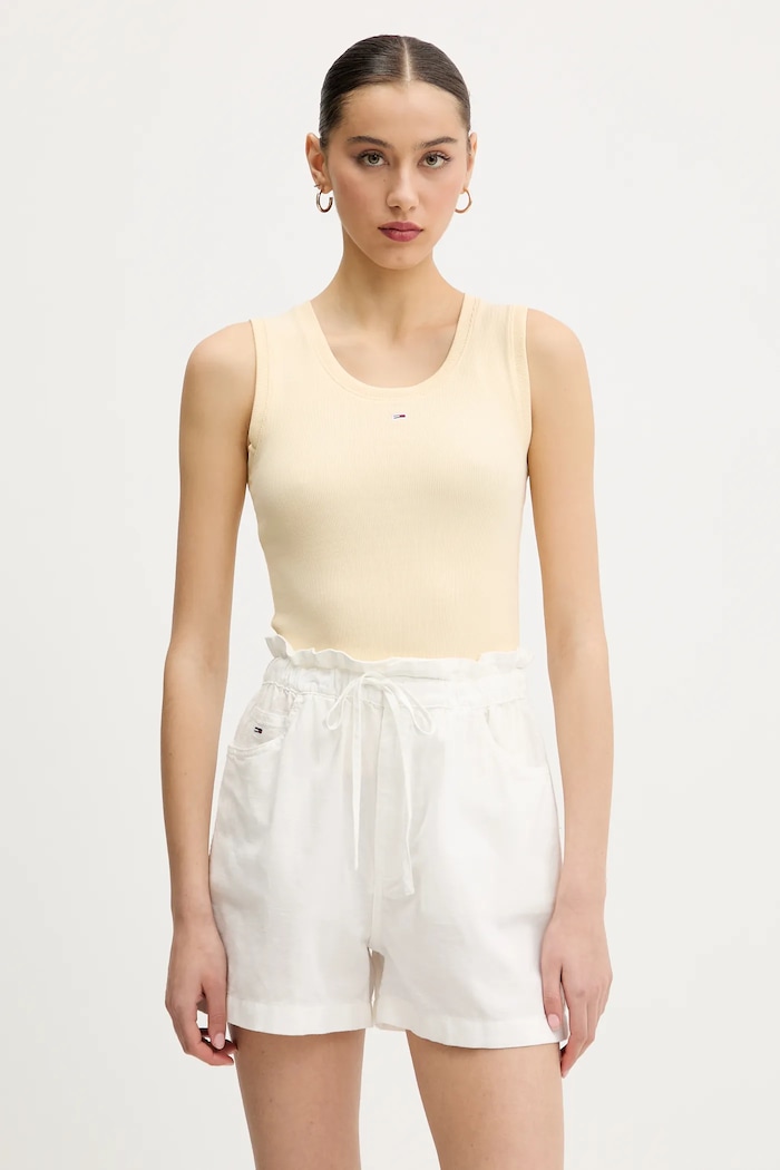Tommy Jeans top dámský bavlněný s elastanem slim žlutá DW0DW20673