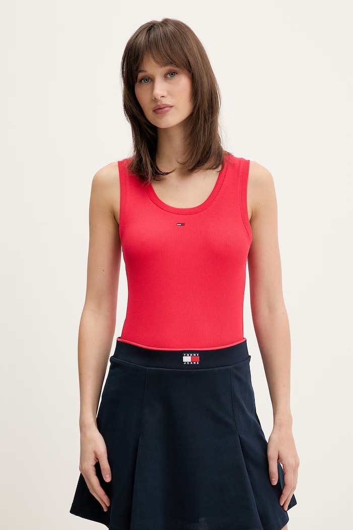 Tommy Jeans top pentru femei din bumbac cu elastan rosu DW0DW20673