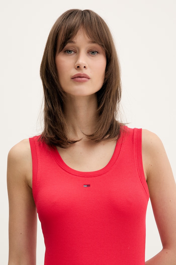 Tommy Jeans top pentru femei din bumbac cu elastan rosu DW0DW20673