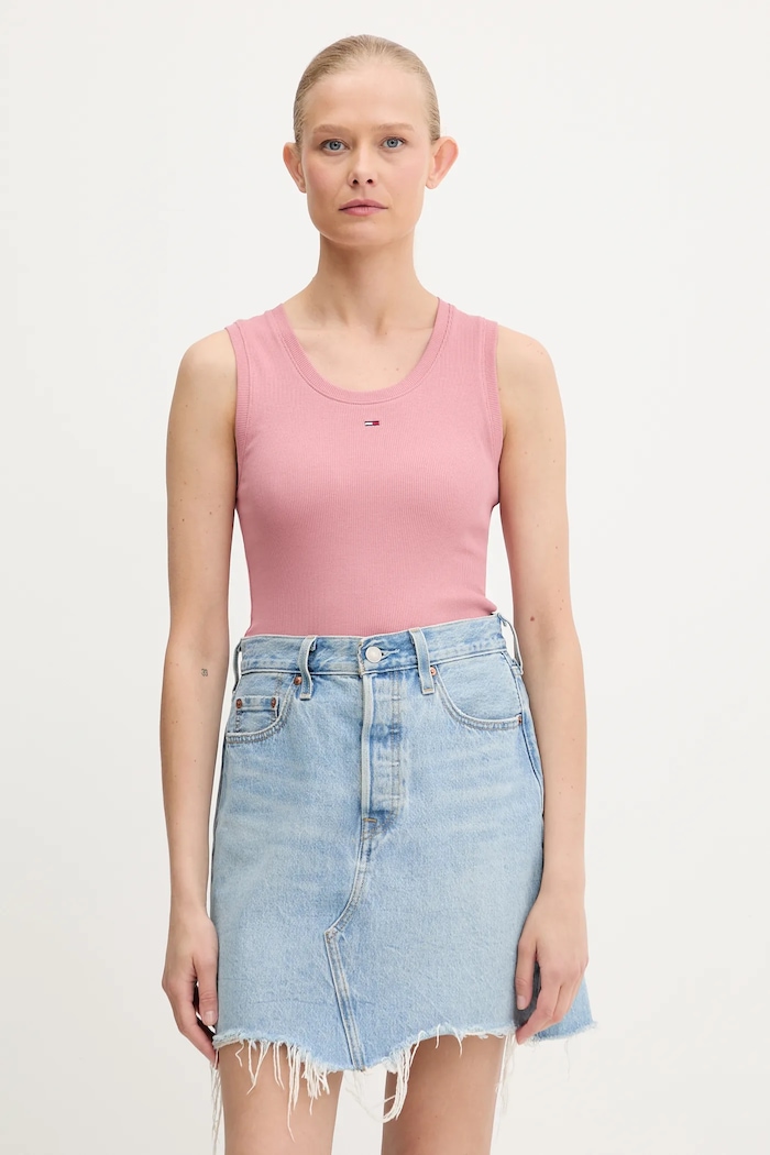 Tommy Jeans top dámsky bavlnený s elastanom slim oranžová DW0DW20673