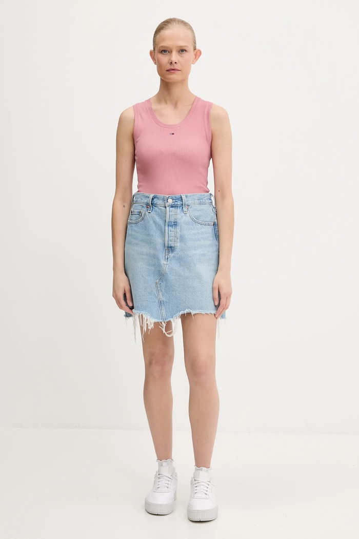 Tommy Jeans top dámsky bavlnený s elastanom DW0DW20673 oranžová SS26