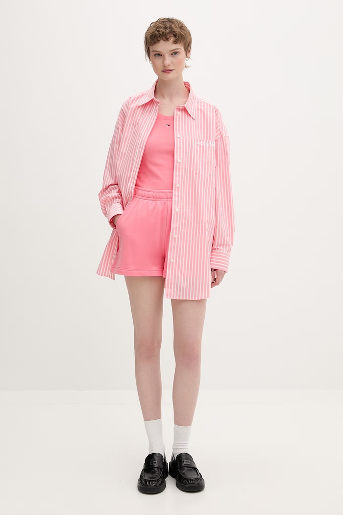 Tommy Jeans top pentru femei din bumbac cu elastan DW0DW20673 roz SS26