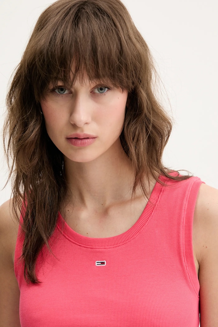 Tommy Jeans top dámský bavlněný s elastanem růžová DW0DW20673
