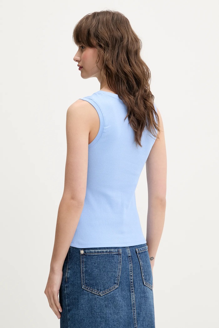 Tommy Jeans Top pentru femei din bumbac cu elastan DW0DW20673 albastru SS26