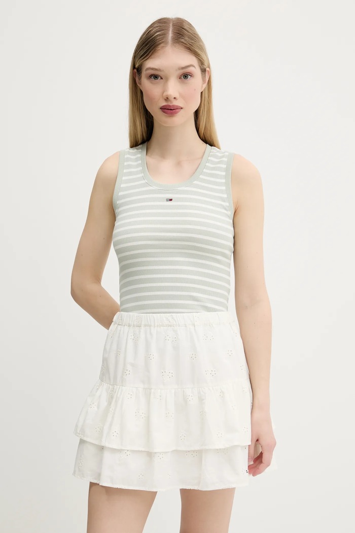 Tommy Jeans top pentru femei din bumbac cu elastan uni verde DW0DW20673