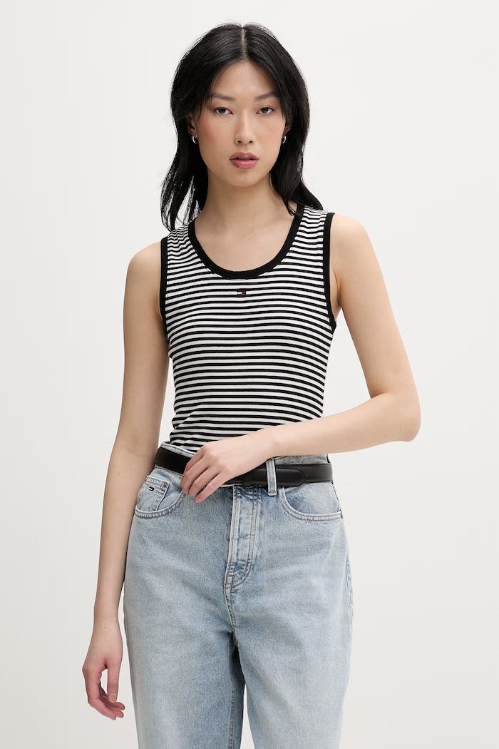 Tommy Jeans top pentru femei din bumbac cu elastan negru DW0DW20673