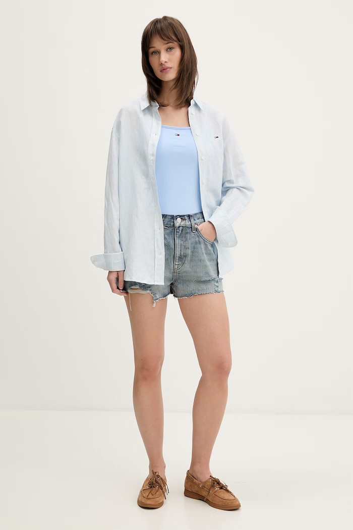 Tommy Jeans top dámsky bavlnený s elastanom DW0DW20675 modrá SS26