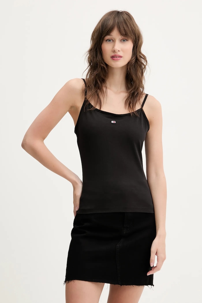 Tommy Jeans top femei din bumbac cu elastan uni negru DW0DW20675