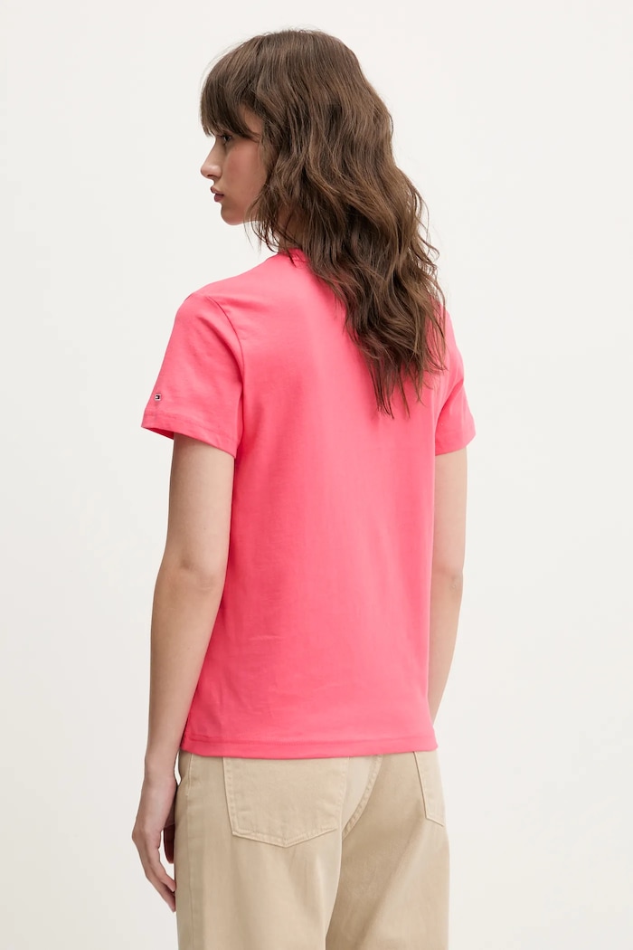 Bavlněné tričko Tommy Jeans DW0DW21338 růžová SS25