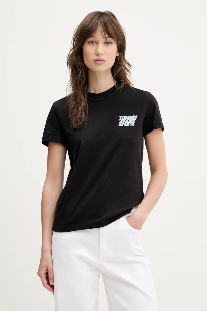 Tommy Jeans pamut póló pamut fekete DW0DW21338