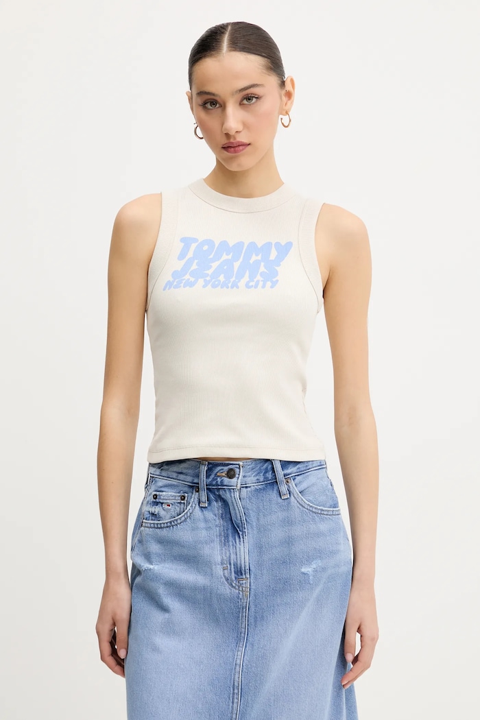 Tommy Jeans top print bej DW0DW21339