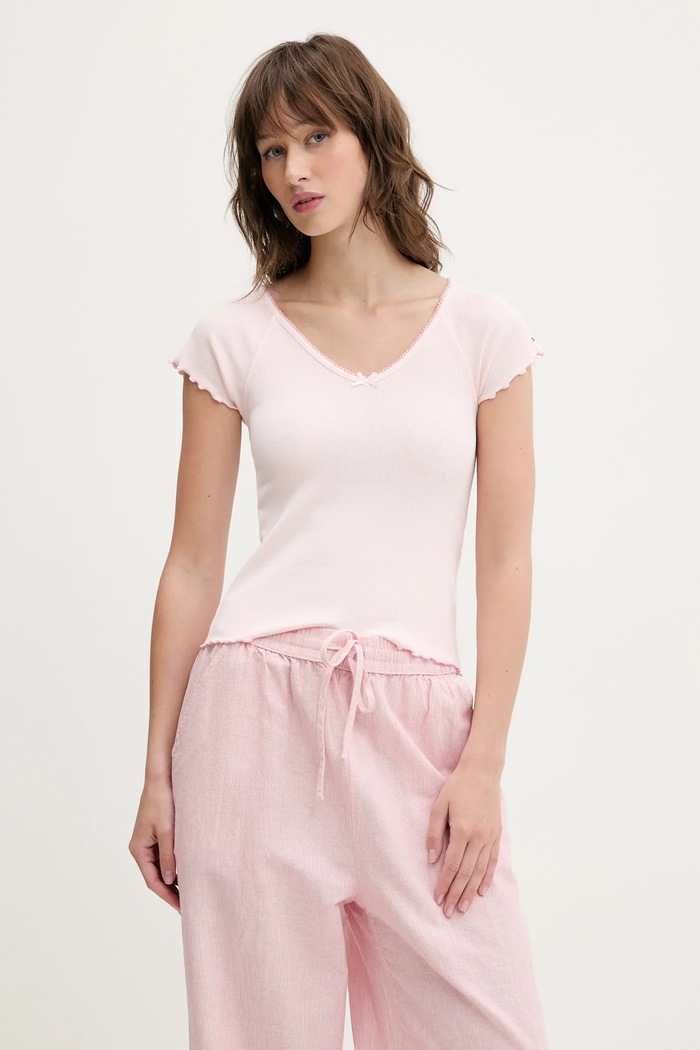 Tričko Tommy Jeans slim ružová DW0DW21349