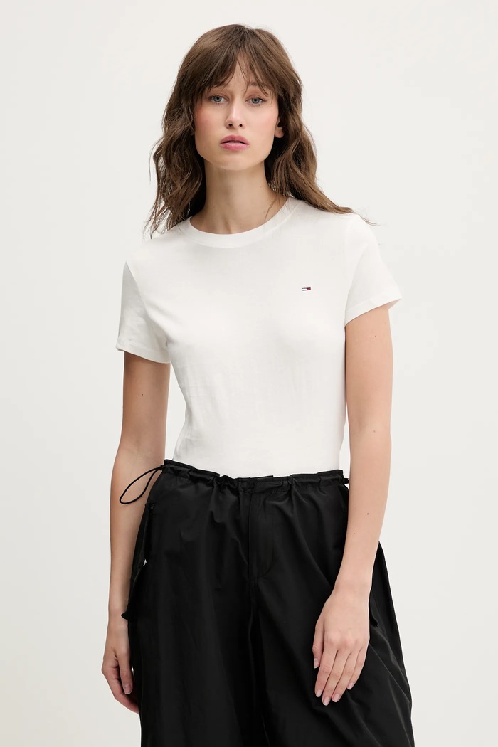 Bavlnené tričko Tommy Jeans 2-pak slim biela DW0DW21366