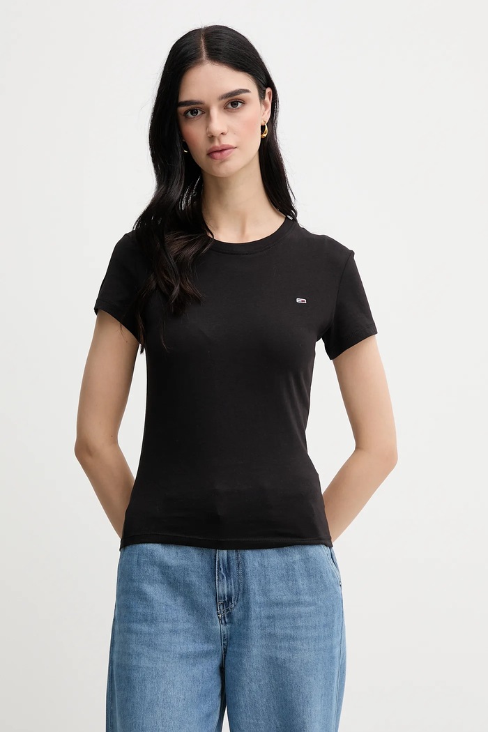 Bavlnené tričko Tommy Jeans 2-pak slim čierna DW0DW21366