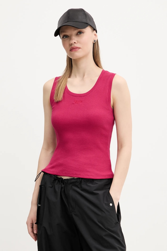 Tommy Jeans top din bumbac uni roz DW0DW21369