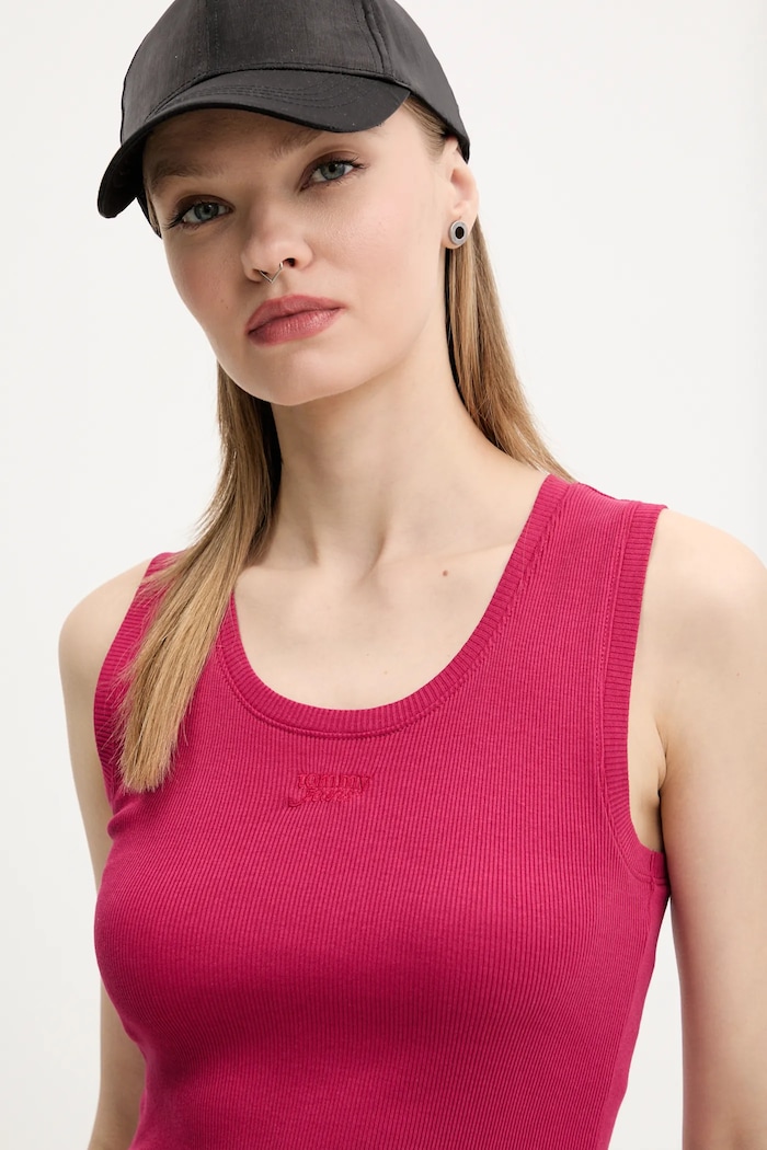 Tommy Jeans top din bumbac roz DW0DW21369