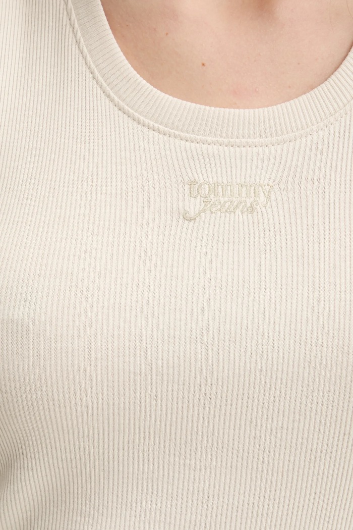 Βαμβακερό τοπ Tommy Jeans DW0DW21369 μπεζ