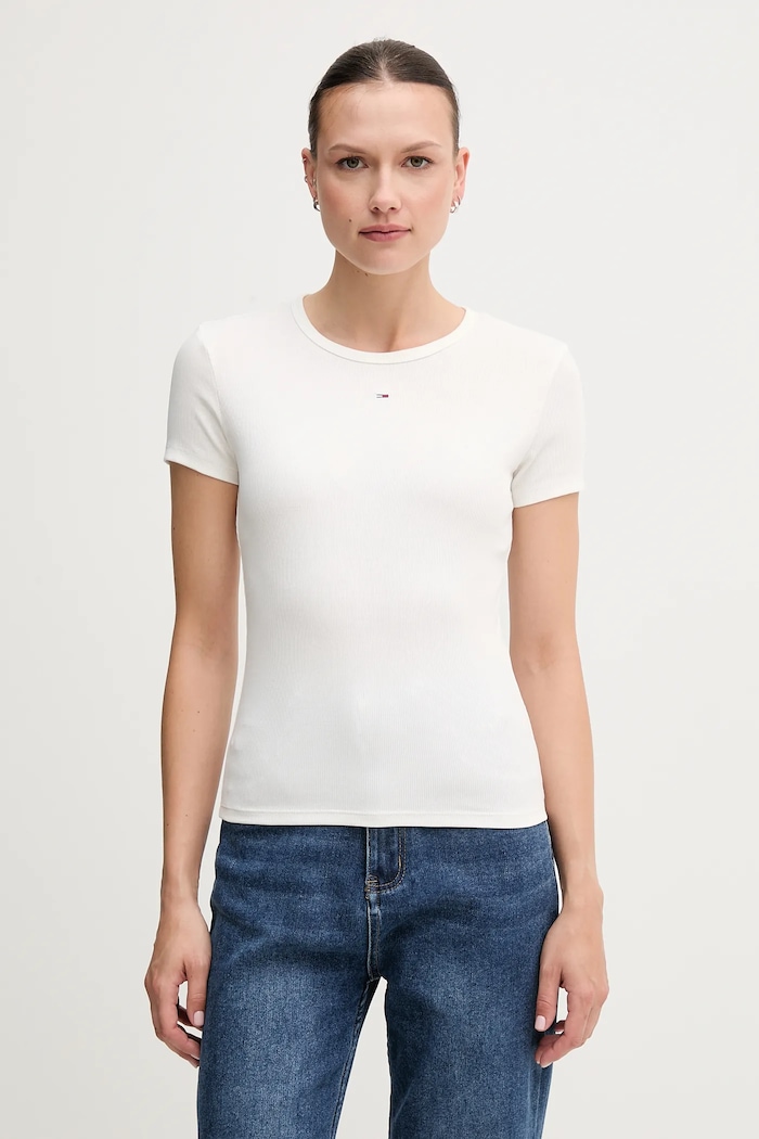 Tommy Jeans basic tričko dámske bavlnené s elastanom 2-pak slim modrá DW0DW21430