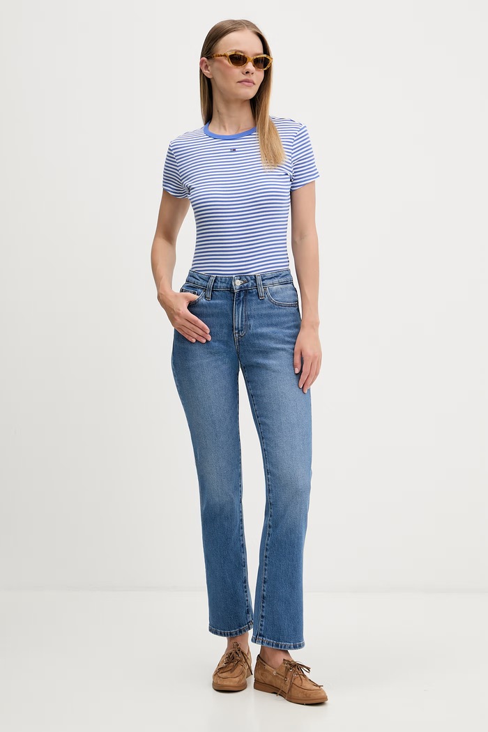 Oblečenie Tommy Jeans basic tričko dámske bavlnené s elastanom 2-pack DW0DW21430 tmavomodrá