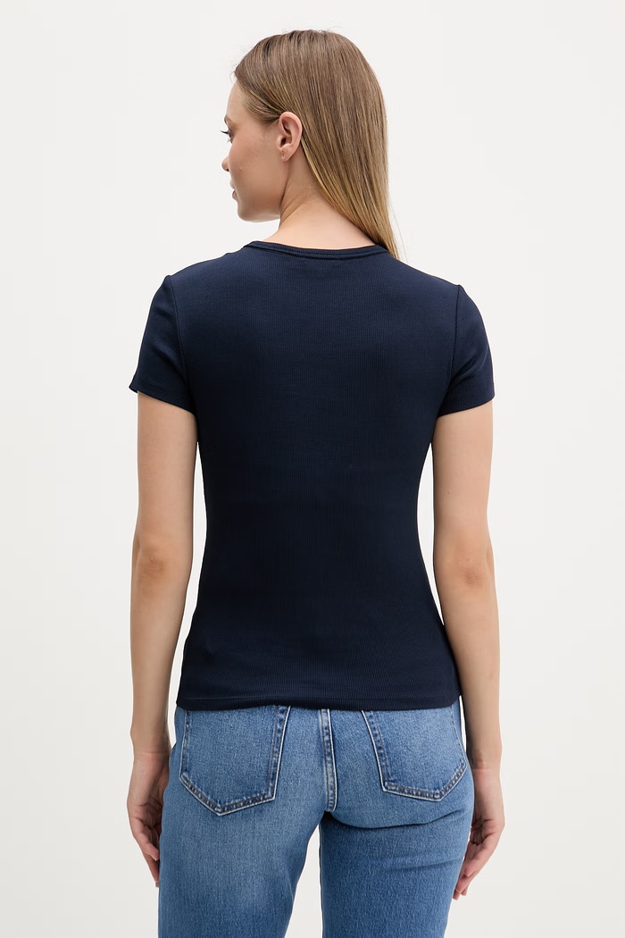 Tommy Jeans basic tričko dámske bavlnené s elastanom 2-pack DW0DW21430 tmavomodrá