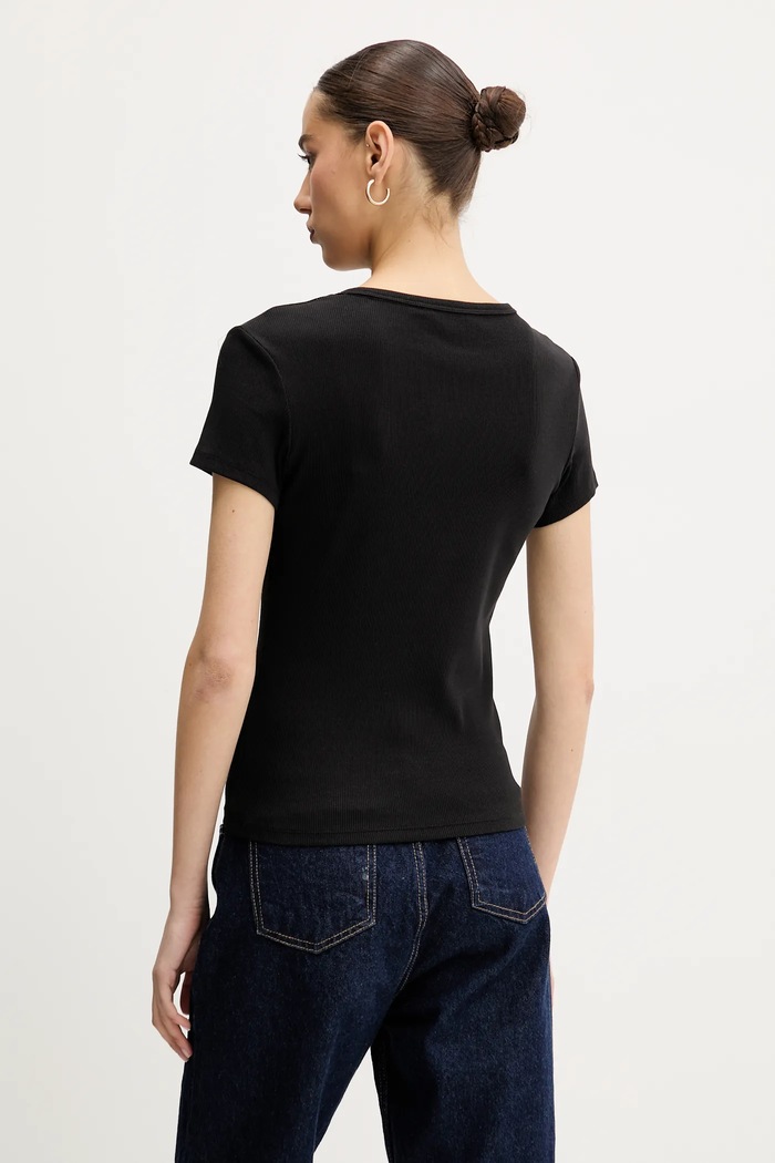 Tommy Jeans basic tričko dámske bavlnené s elastanom 2-pak čierna DW0DW21430