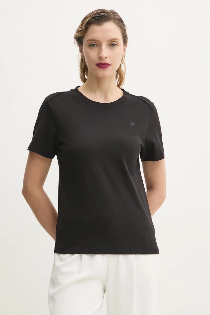 Βαμβακερό μπλουζάκι G-Star Core turtle slim knit κανονικό μαύρο D26062.336