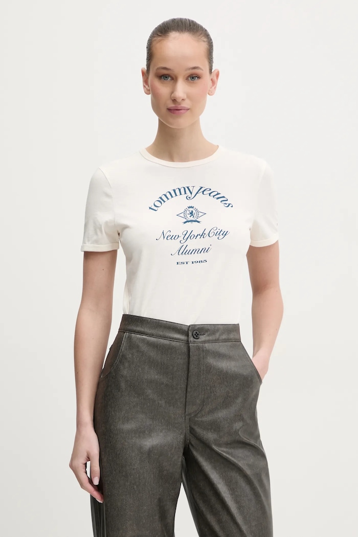 Pamučna majica Tommy Jeans Planet friendly bež DW0DW20323