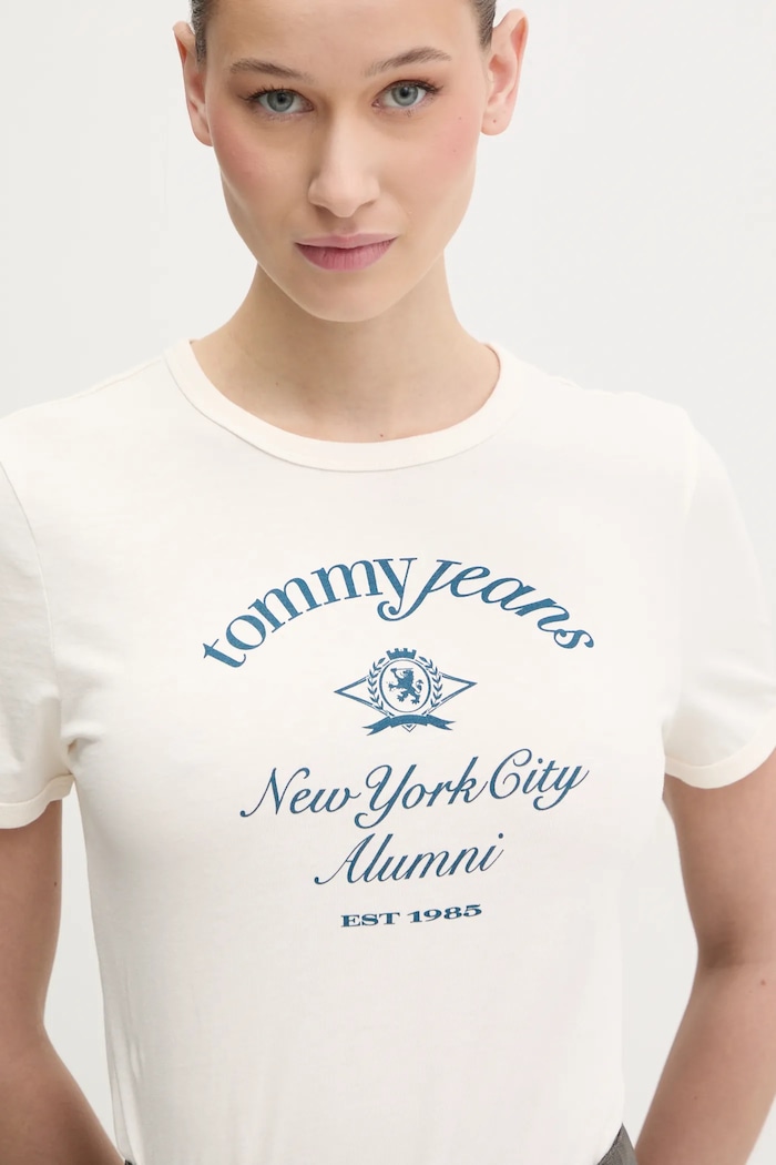 Pamučna majica Tommy Jeans bež DW0DW20323