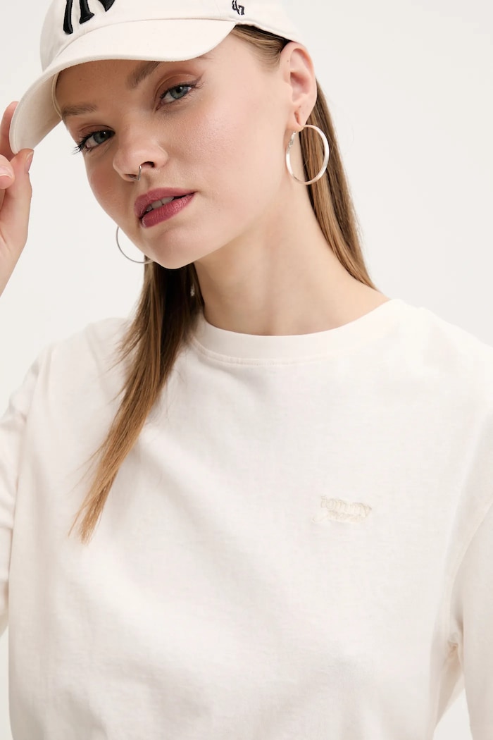 Bavlnené tričko Tommy Jeans béžová DW0DW20324